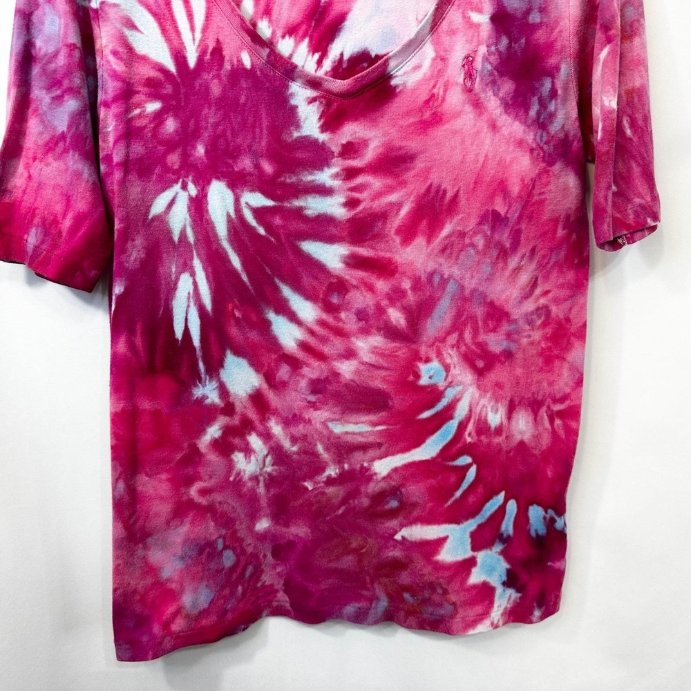 Ralph Lauren XL Top‎ Handmade Tie Dye Pink Blue Spiral Festival Boho Artsy 430 - Picture 7 of 11